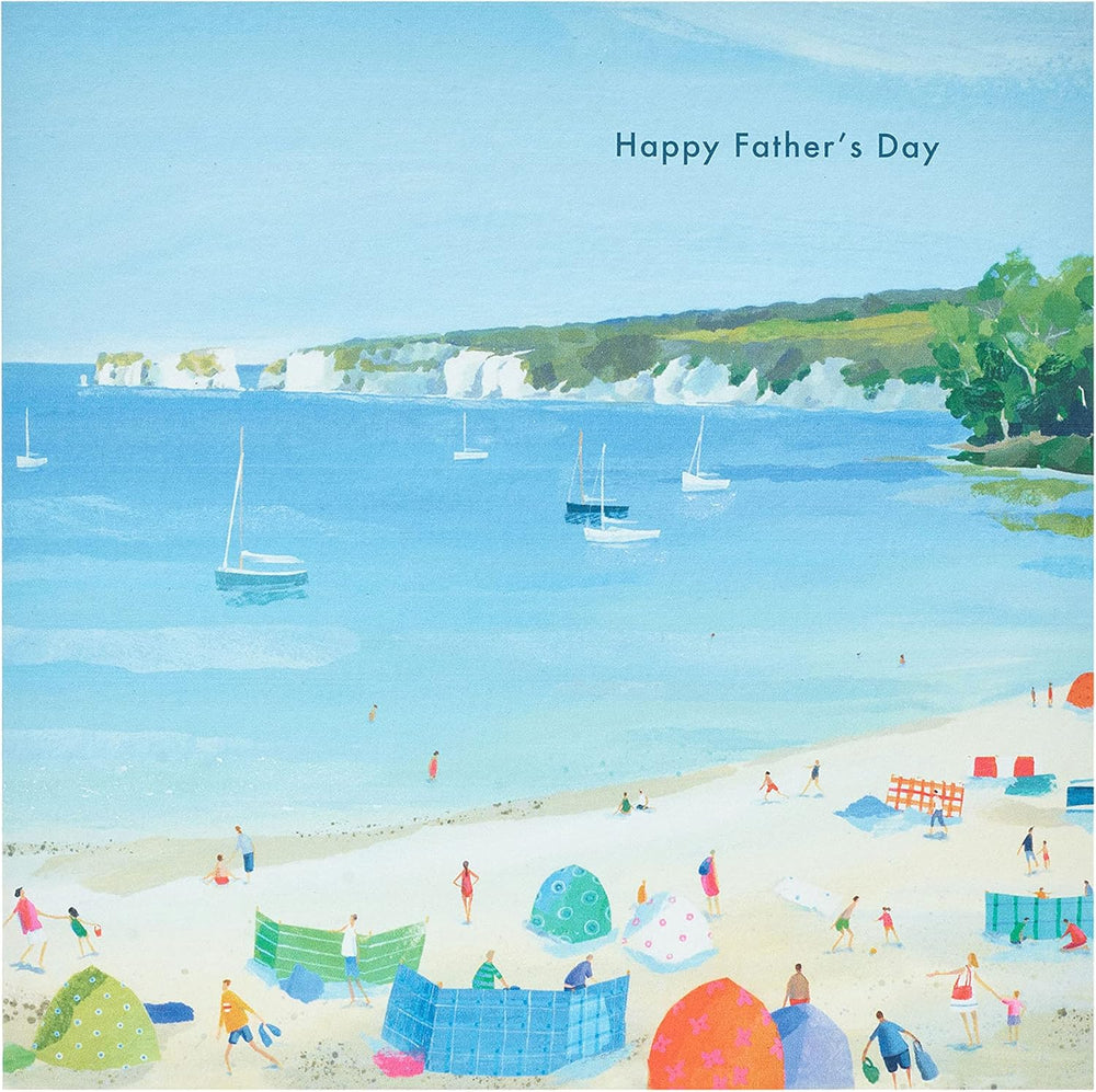 UK Greetings Father's Day card for him featuring Bright Shore design, showcasing colorful seaside illustration and heartfelt message.