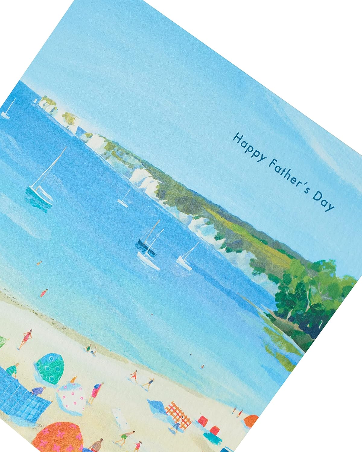 UK Greetings Father's Day Card for Him with Bright Shore design, featuring colorful nautical-themed illustrations on stationery card