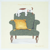 UK Greetings Father's Day card for him featuring a dog and chair design, perfect for celebrating dads with charming stationery.