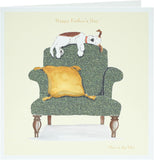 UK Greetings Father's Day card for him featuring a dog and chair design, ideal for gifting on Father's Day.