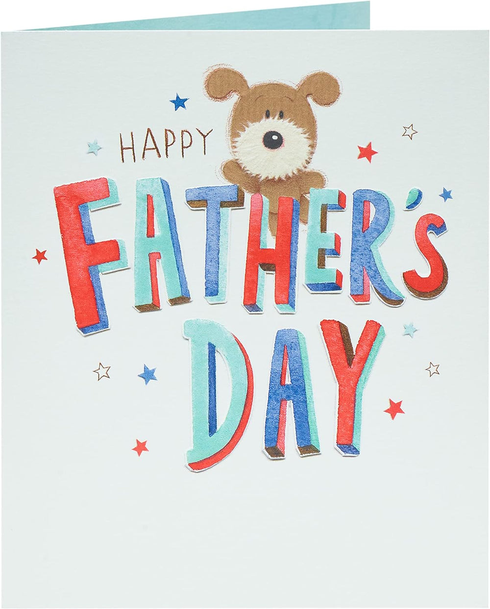 UK Greetings Father's Day card with envelope featuring a playful Lots of Woof dog design, perfect for celebrating dads.