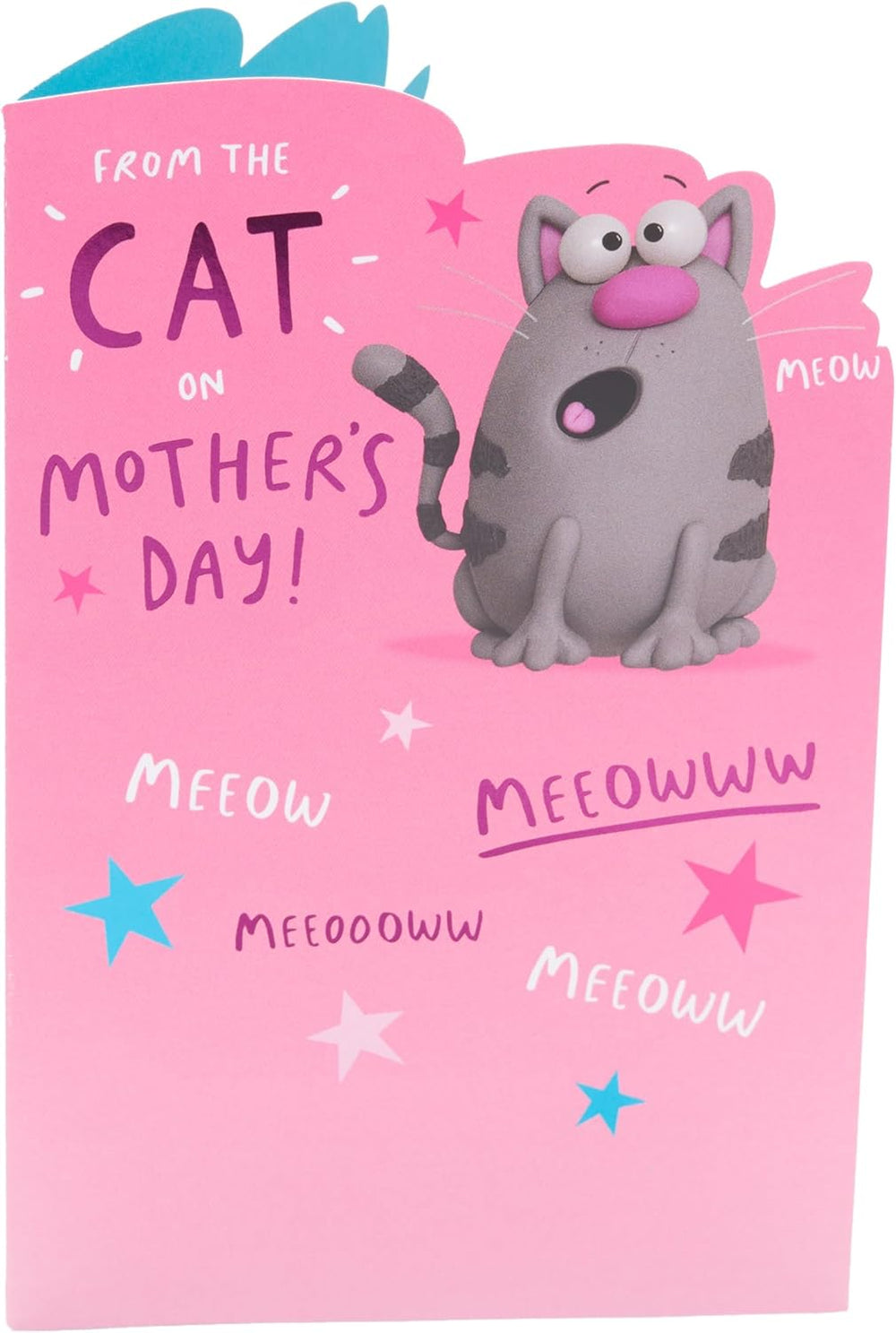 Funny Mother's Day card from UK Greetings featuring a cute cartoon cat design, perfect for cat-loving moms.