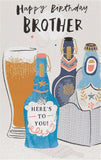 UK Greetings Happy Birthday Beers Brother birthday card featuring colorful beer-themed design and cheerful message for celebrating.