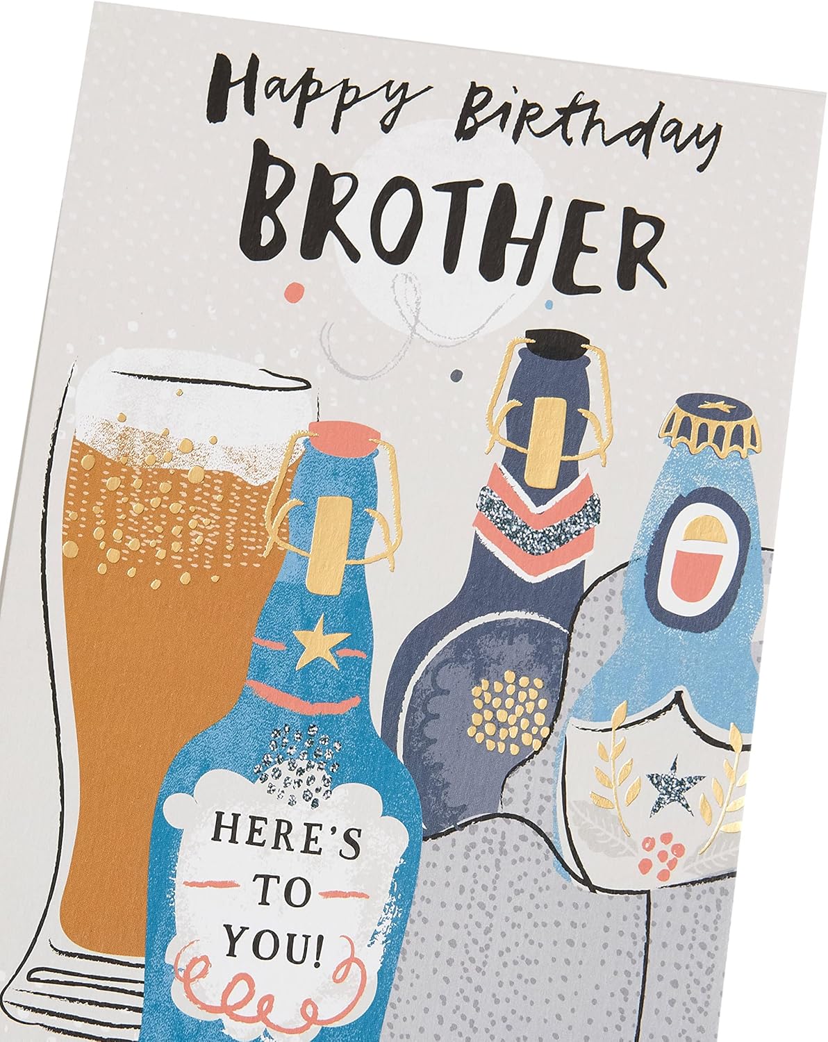 UK Greetings Happy Birthday Beers Brother birthday card featuring colorful beer-themed design on high-quality stationery.