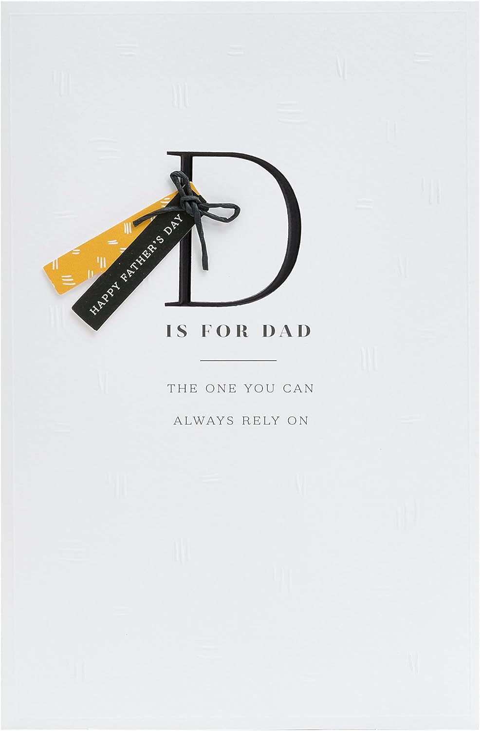 UK Greetings Father's Day card featuring the letter D, made of stationery material, with a Dad-themed design.