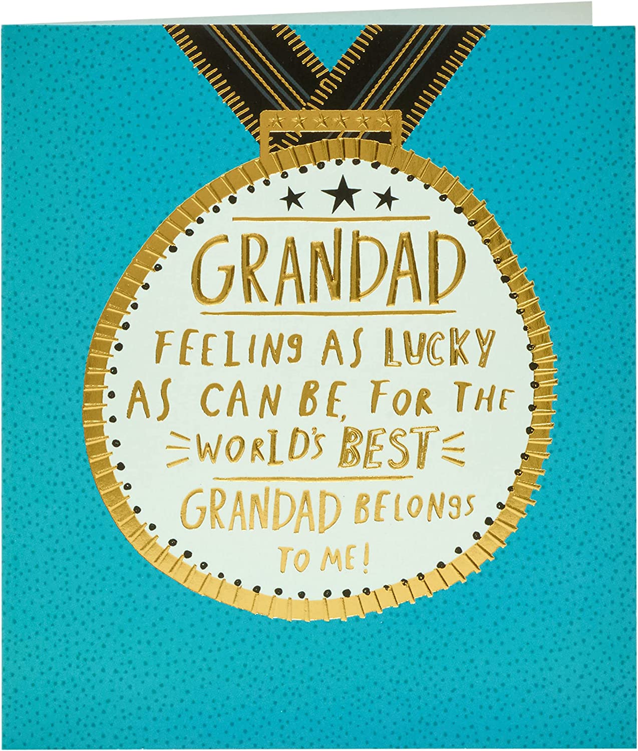 UK Greetings Grandad Father's Day card featuring a medal design, showcasing vibrant colors and elegant stationery for special occasions.