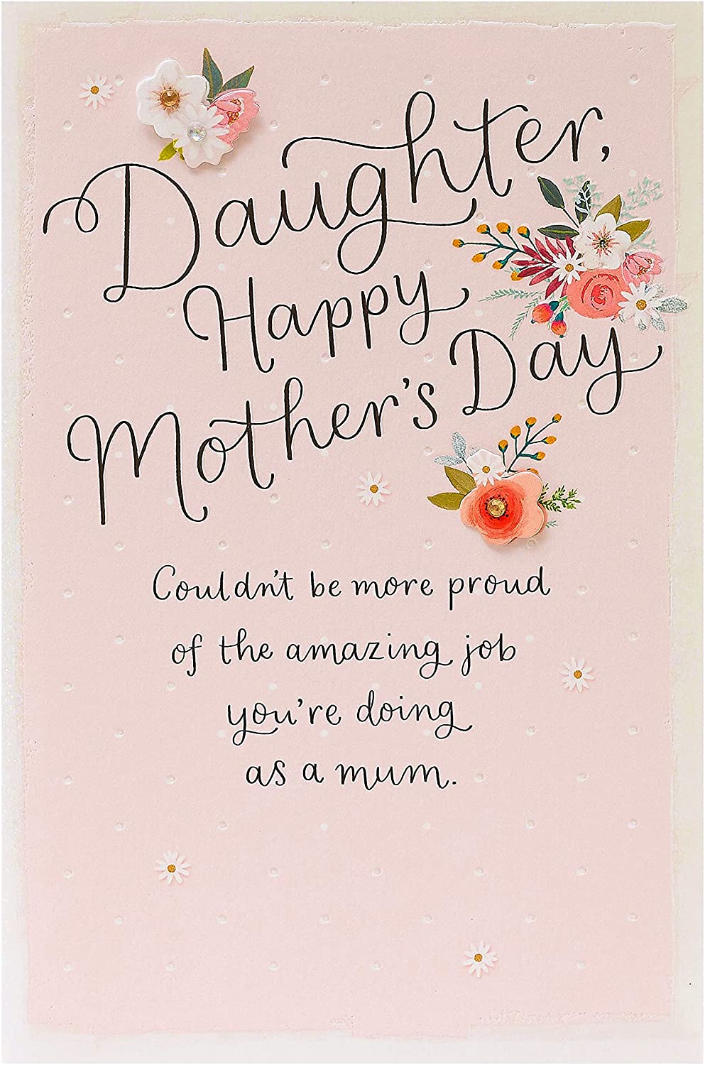 UK Greetings Mother's Day card for daughter featuring a 3D effect, colorful floral design, and heartfelt message, stationery item.