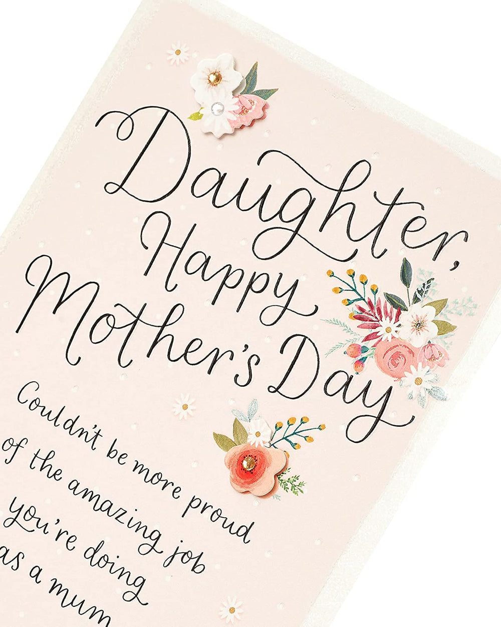 UK Greetings Mother's Day card for daughter with 3D effect, featuring floral design and heartfelt message on stationery.