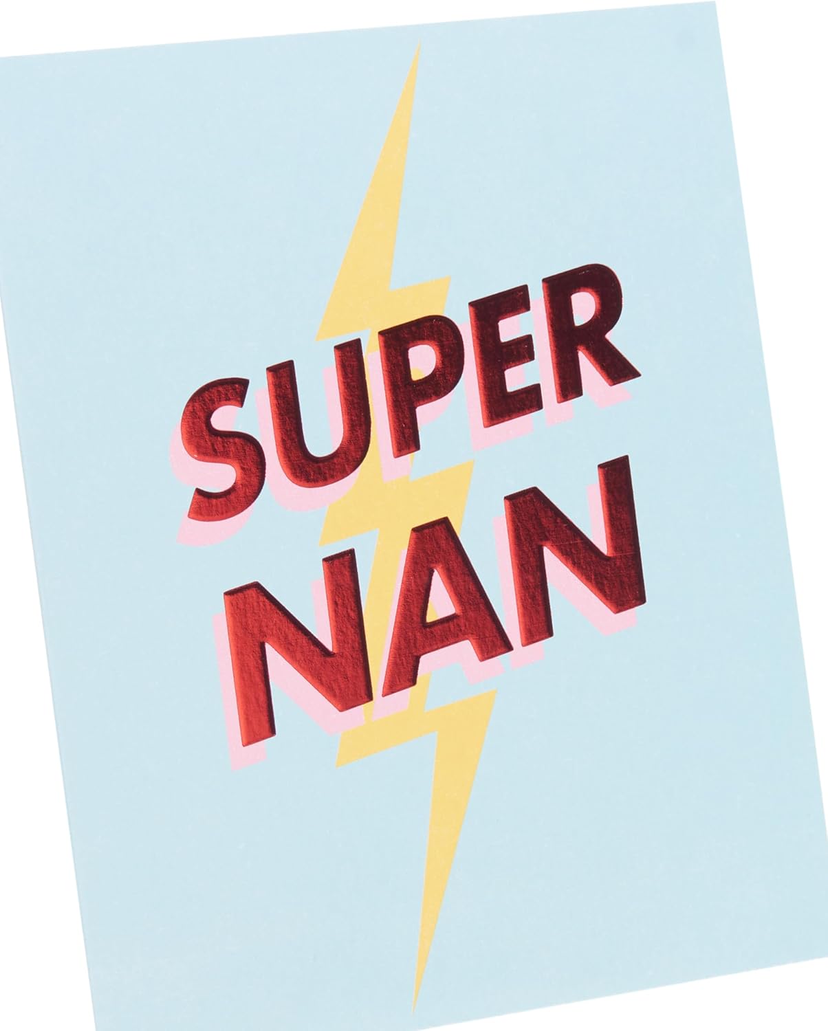 UK Greetings Mother's Day card for Nan featuring a Super Nan design, showcasing colorful greeting card stationery with floral accents.