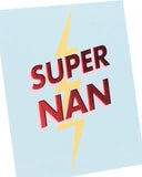 UK Greetings Mother's Day card for Nan featuring a Super Nan design, showcasing colorful greeting card stationery with floral accents.