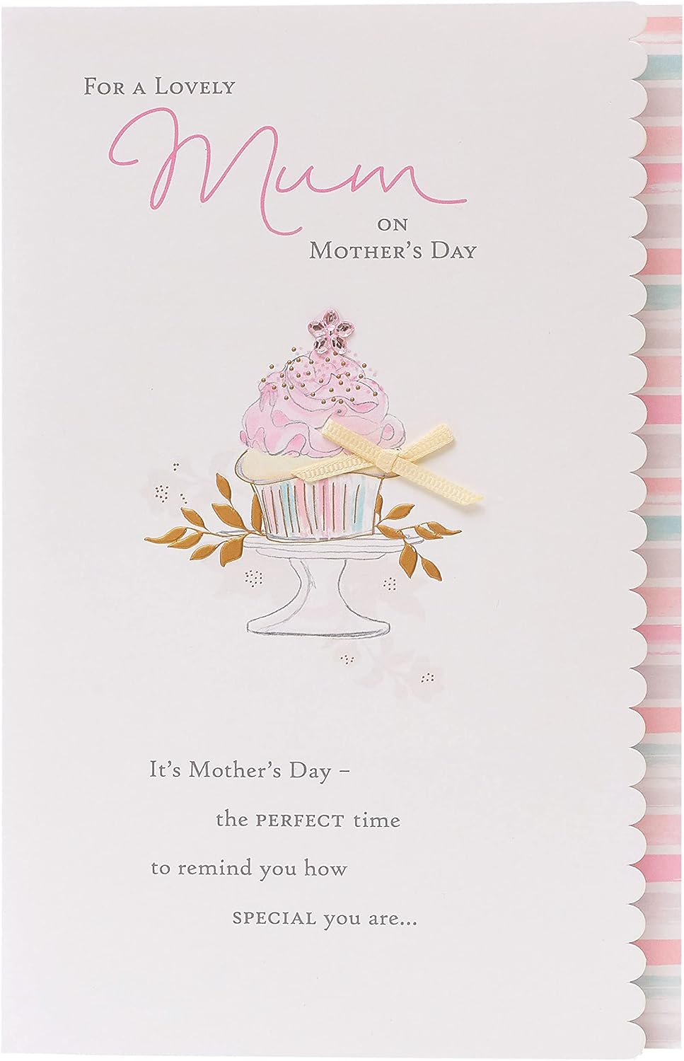 UK Greetings Mother's Day card with cupcake design and envelope, featuring a pale color scheme, ideal for celebrating moms.