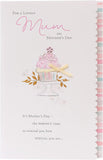 UK Greetings Mother's Day card with cupcake design and envelope, featuring a pale color scheme, ideal for celebrating moms.