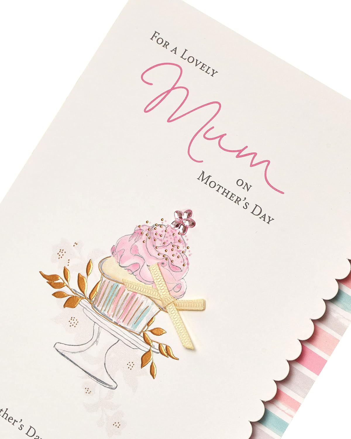 UK Greetings Mother's Day card with envelope featuring a pale cupcake design, ideal for celebrating mothers with stationery.