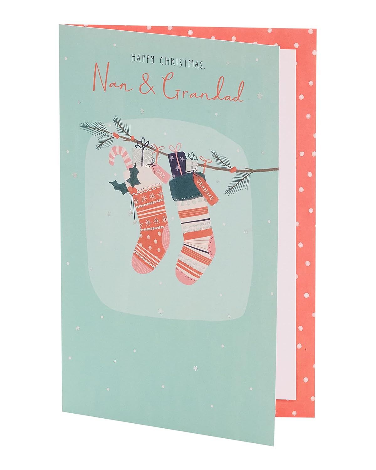UK Greetings Nan & Grandad Christmas Card featuring festive stockings, ideal for holiday greeting stationery.