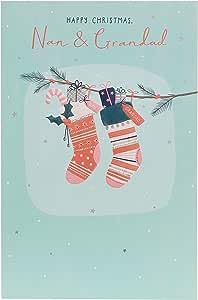 UK Greetings Nan & Grandad Christmas card featuring stockings design, ideal for holiday greeting stationery.