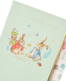 UK Greetings Peter Rabbit birthday greeting card featuring colorful illustrations and special birthday wishes on high-quality stationery.