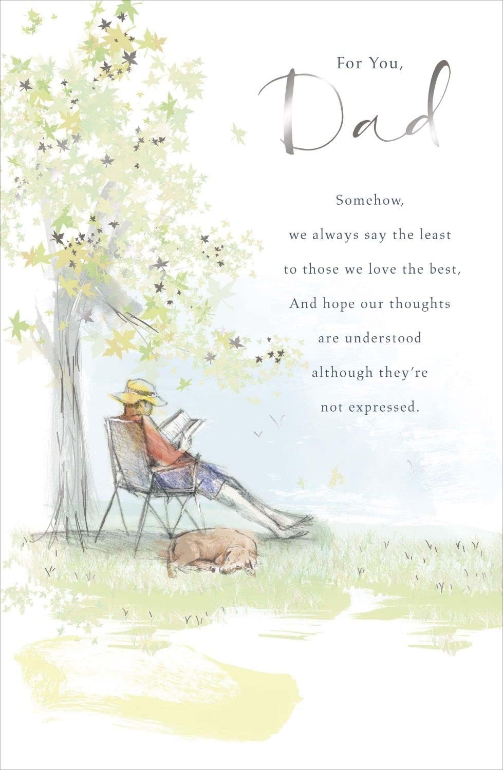 UK Greetings Fathers Day card featuring a relaxing scene with a book and heartfelt poem for Dad, ideal for celebrating Fathers Day.