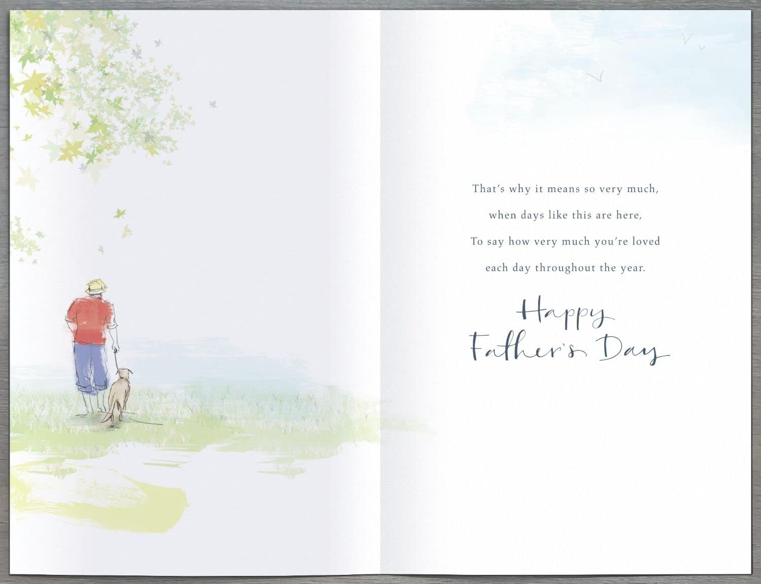 UK Greetings Father's Day card featuring a relaxing scene with a book and heartfelt poem for Dad, part of stationery collection.