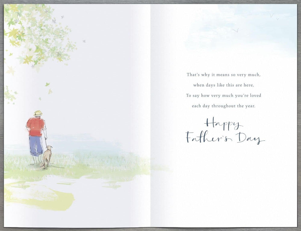UK Greetings Father's Day card featuring a relaxing scene with a book and heartfelt poem for Dad, part of stationery collection.