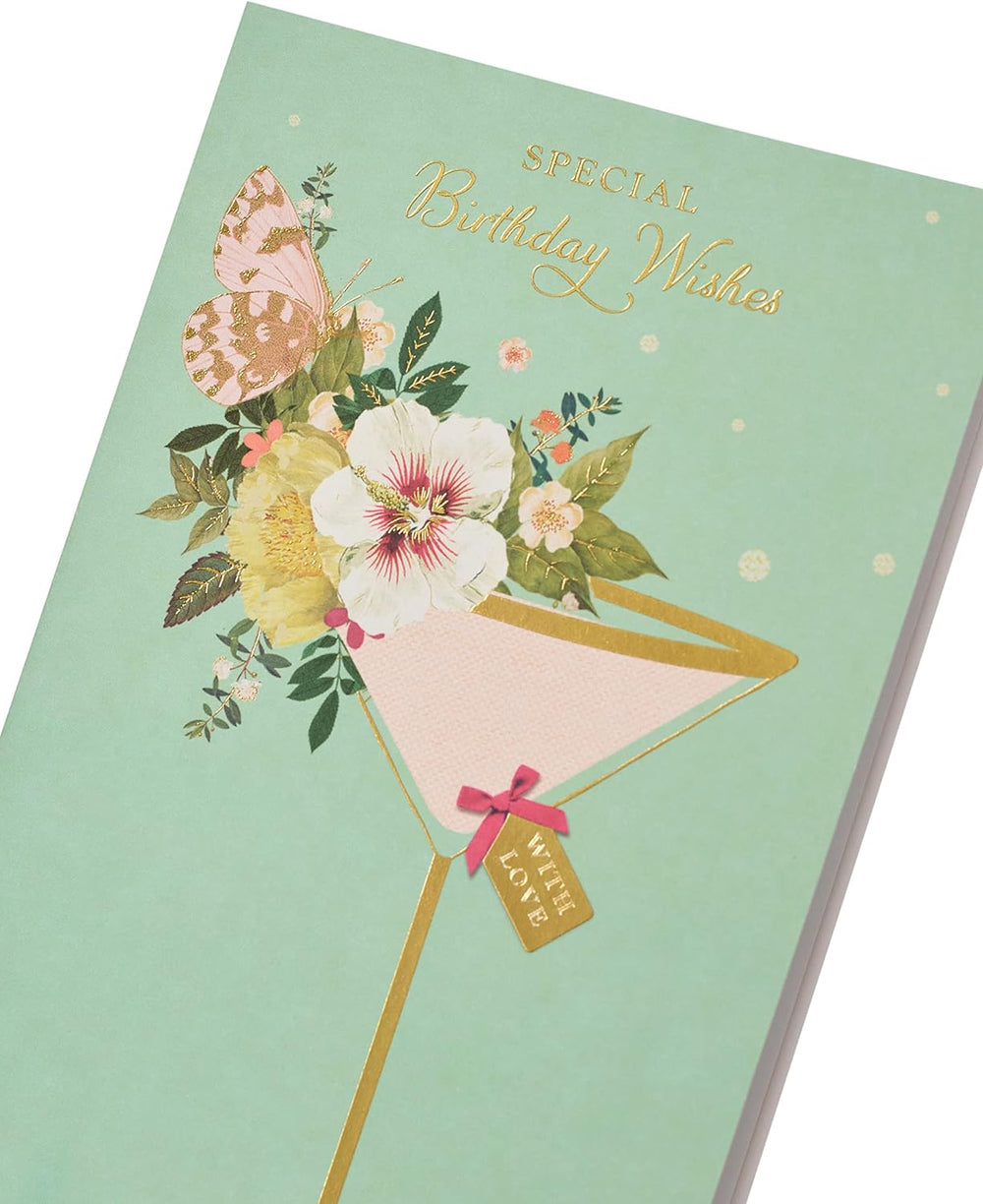 UK Greetings RHS floral birthday card for her, floral design with special birthday wishes on elegant stationery.