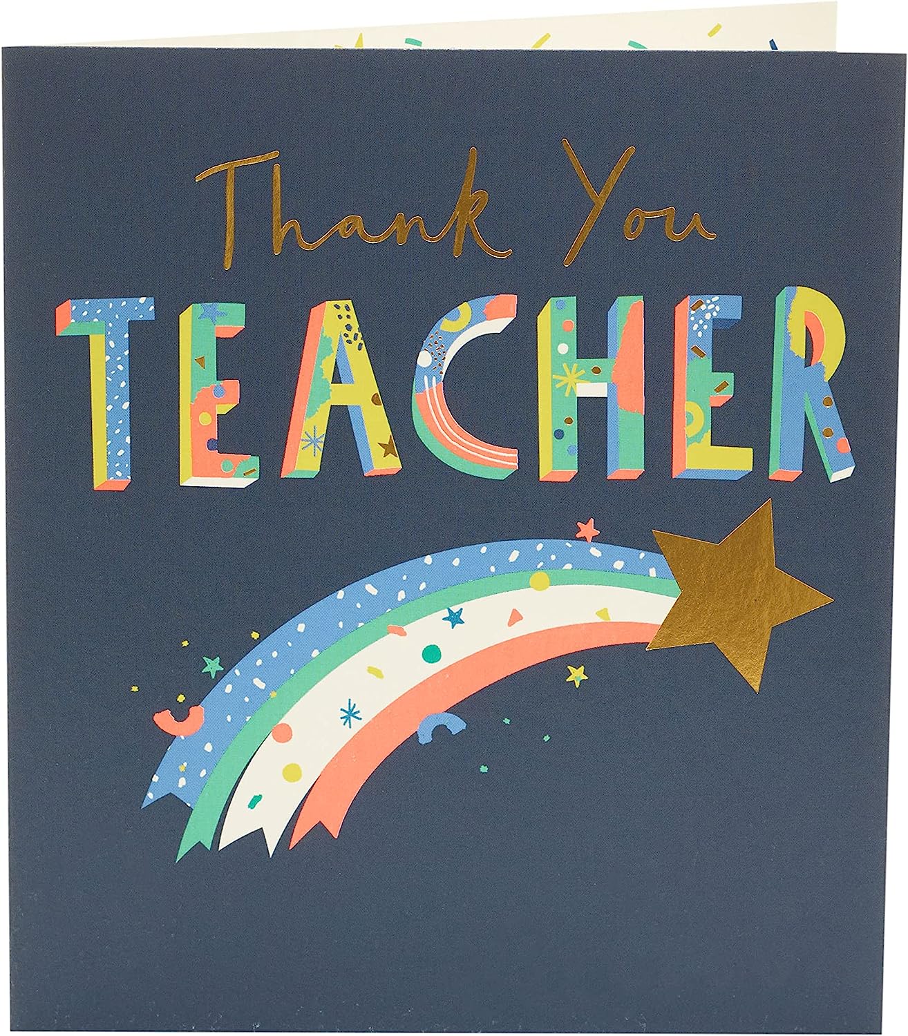 UK Greetings thank you teacher appreciation card showing a heartfelt message on high-quality stationery for educators.