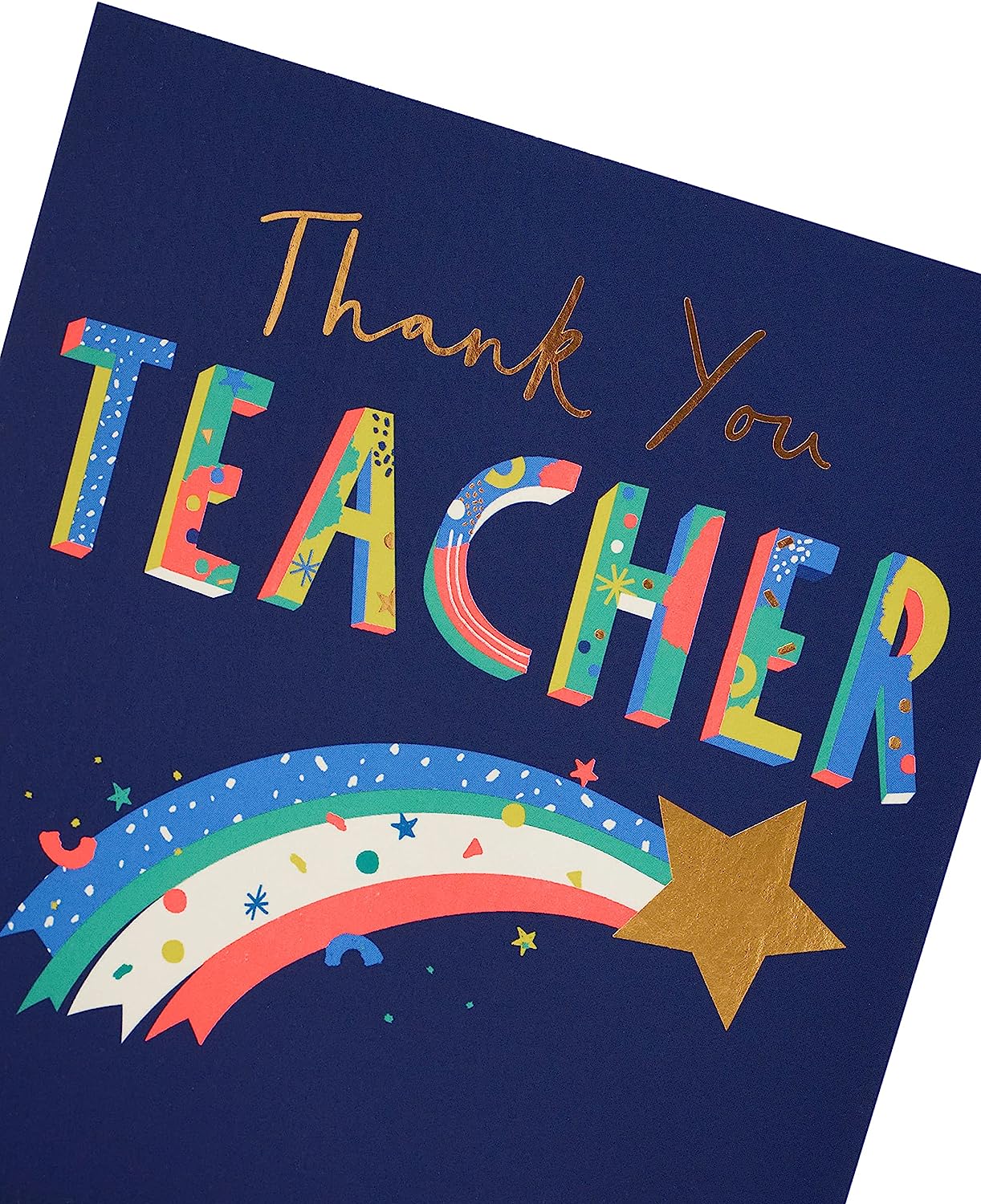 UK Greetings thank you teacher appreciation card featuring colorful stationery design on high-quality paper.