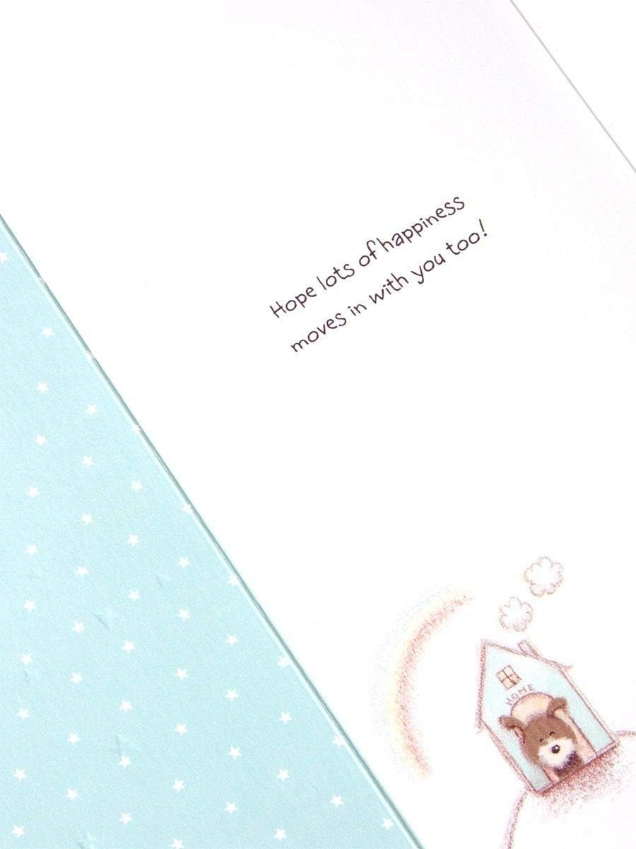 UK Greetings You've Moved (woof) Congratulations card featuring colorful stationery design for new home and pet owners.