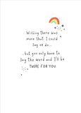 UK Greetings Rainbow Sympathy Card featuring a colorful rainbow design, measuring 12.7 x 17.8 cm, for expressing condolences.