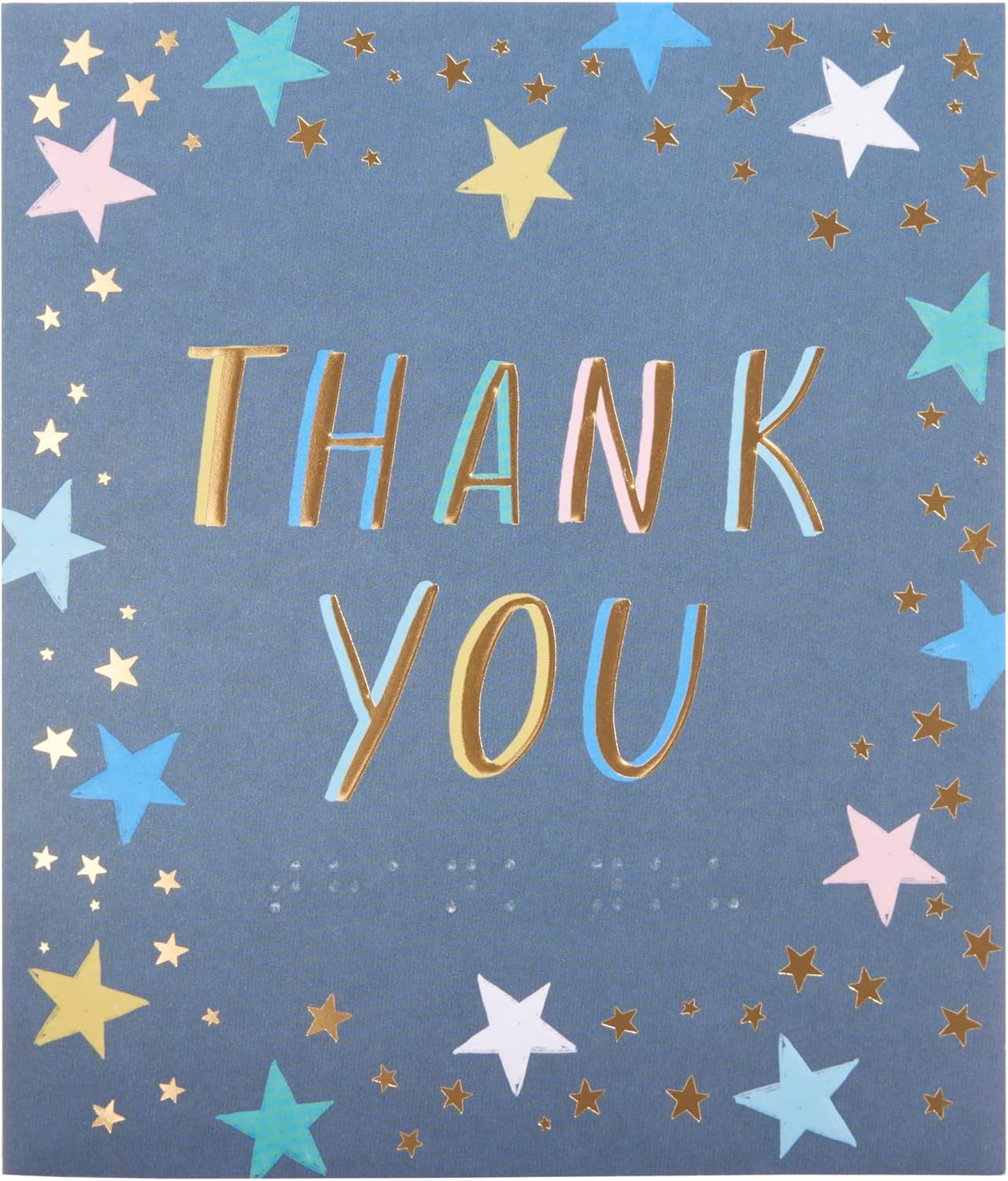 UK Greetings thank you card for him, her, or friend with embossed braille design and elegant message on the front.