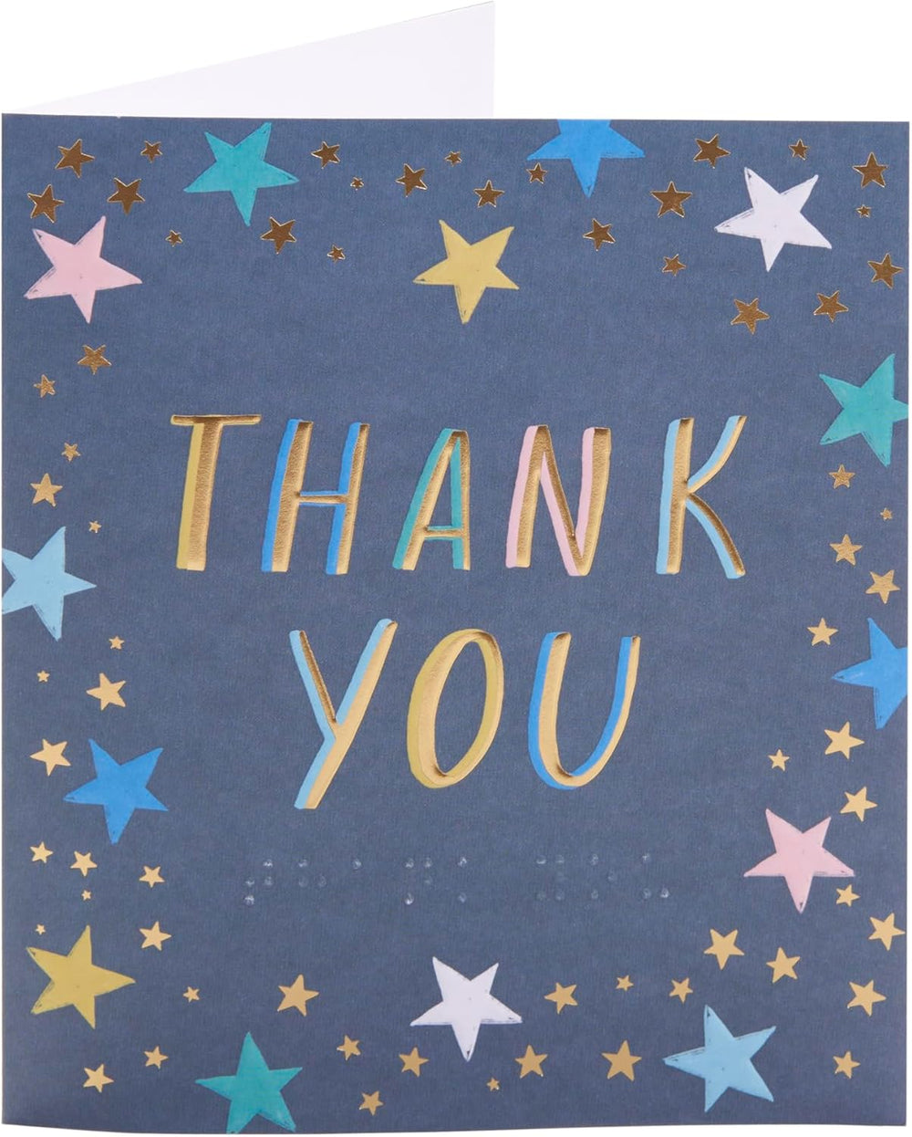 UK Greetings thank you card for him, her, or friends with embossed braille design, featuring elegant, tactile embellishments.