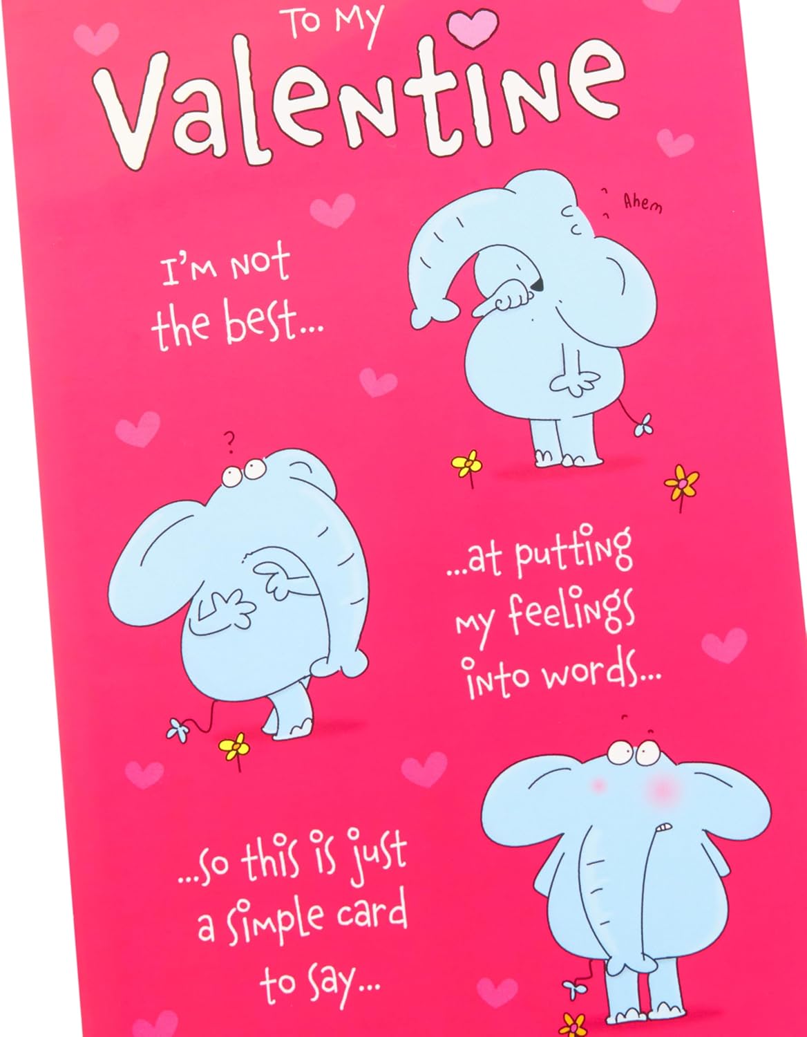 UK Greetings Valentine's Day card featuring an elephant design for him, her, or partner, with colorful and festive artwork.