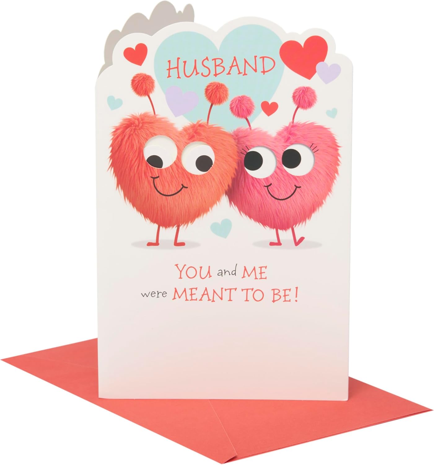UK Greetings Valentine's Day card for husband with fluffy hearts design, featuring romantic imagery on the front.