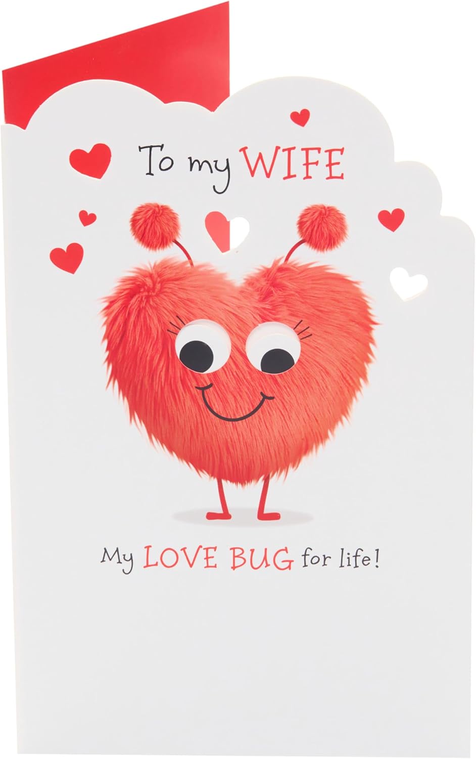 UK Greetings Valentine's Day card for wife featuring a sweet Love Bug design with colorful heart illustrations and romantic message.