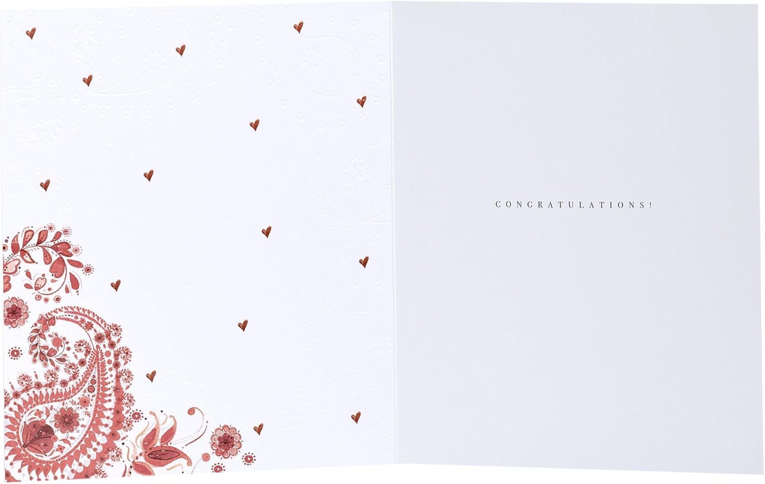UK Greetings wedding card featuring a bride and groom design with red and gold accents, perfect for celebrating marriage.