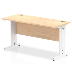 Impulse 1400 x 600mm Straight Desk Maple Top White Cable Managed Leg MI002508 DD