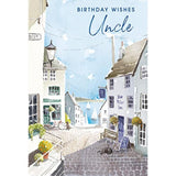 Nigel Quiney 'Uncle' Birthday Card for Men - Watercolour Cobbled Street Coastal Scene with Foil Detail - Eco-Friendly & Recyclable