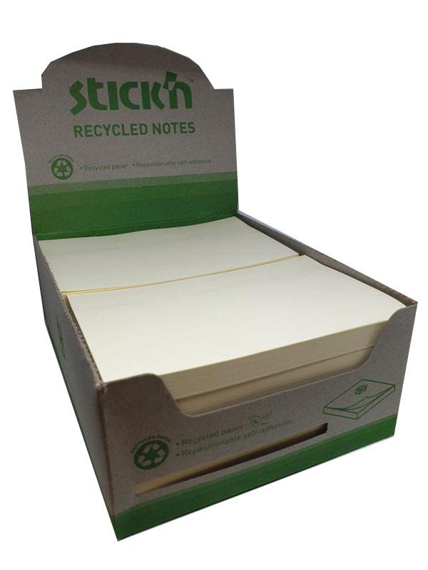 Stickn Repositionable Notes 76x127mm Recycled 100 Sheets Yellow (Pack 12) 21796
