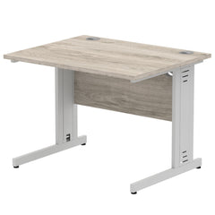 Impulse 1000 x 800mm Straight Desk Grey Oak Top Silver Cable Managed Leg I003531 DD