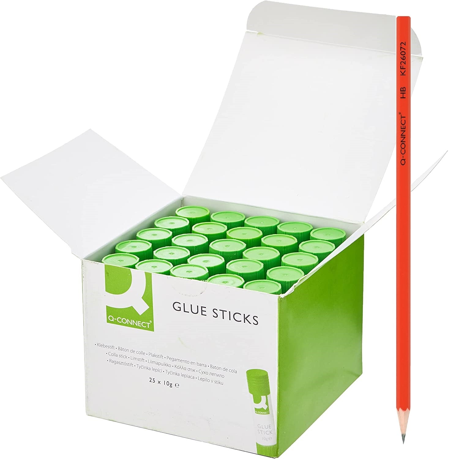Q-Connect Glue Stick 10g Pack of 25 & Q-Connect Pre-sharpened Wood Cased HB Pencils 24 Pack