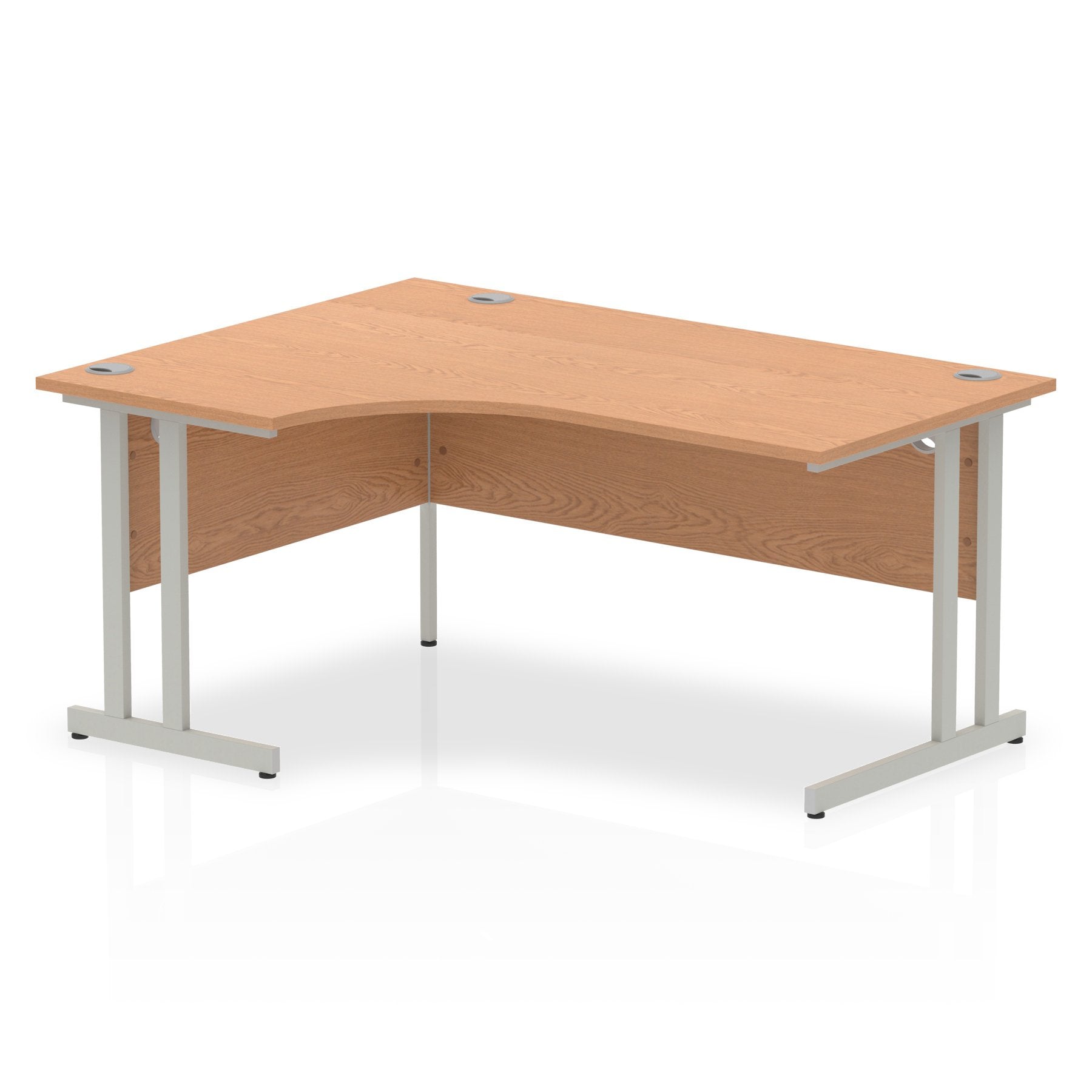 Impulse 1600mm Left Crescent Desk Oak Top Silver Cantilever Leg I000822 DD
