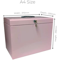 Cathedral Products A4 Steel File Box with Starter Pack of 5 Suspension Files - Pastel Pink