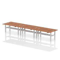 Dynamic Air Back-to-Back W1800 x D600mm Height Adjustable Sit Stand 6 Person Bench Desk With Cable Ports Walnut Finish Silver Frame - HA02600 DD
