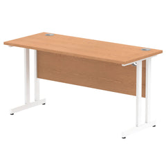 Impulse 1400 x 600mm Straight Desk Oak Top White Cantilever Leg MI002654 DD