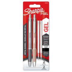 Sharpie S-Gel Metal Gel Pen Medium Point 0.7mm Tip Black Ink  + Black Refills (Pack 2 Pens + 2 Refills) - 2162643