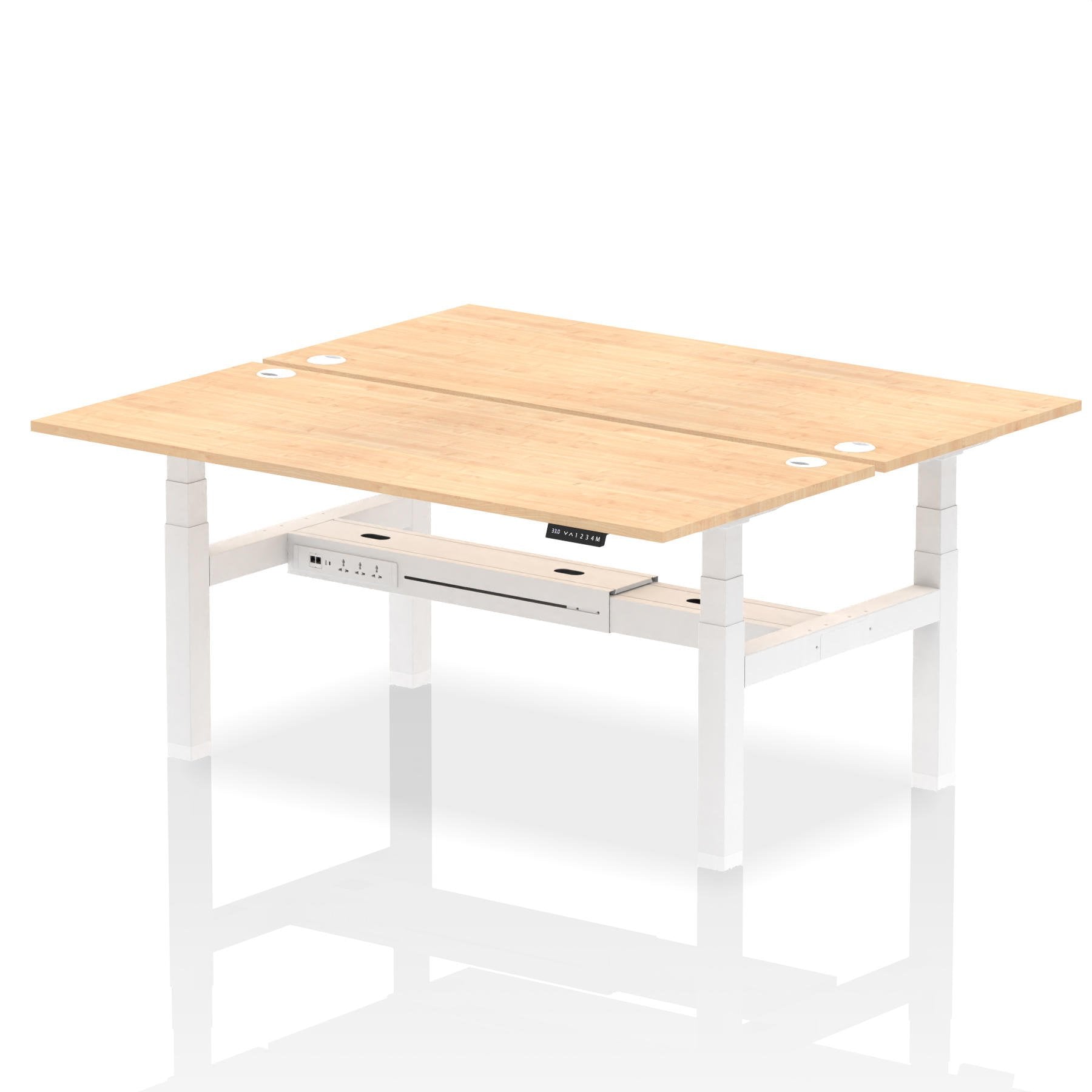 Dynamic Air Back-to-Back W1800 x D800mm Height Adjustable Sit Stand 2 Person Bench Desk With Cable Ports Maple Finish White Frame - HA02638 DD