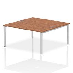 Impulse Back-to-Back 2 Person Bench Desk W1600 x D1600 x H730mm With Cable Ports Walnut Finish Silver Frame - IB00128 DD