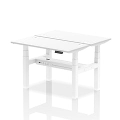 Dynamic Air Back-to-Back W1200 x D600mm Height Adjustable Sit Stand 2 Person Bench Desk With Cable Ports White Finish White Frame - HA01564 DD