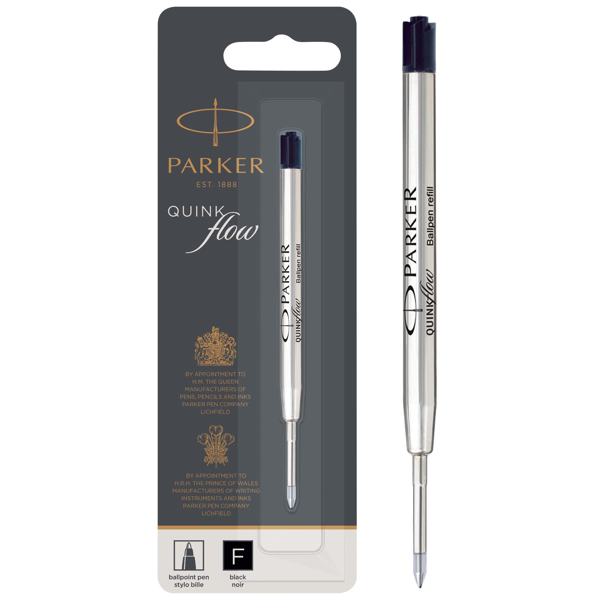 Parker Quink Flow Ballpoint Refill for Ballpoint Pens Fine Black (Single Refill) - 1950367