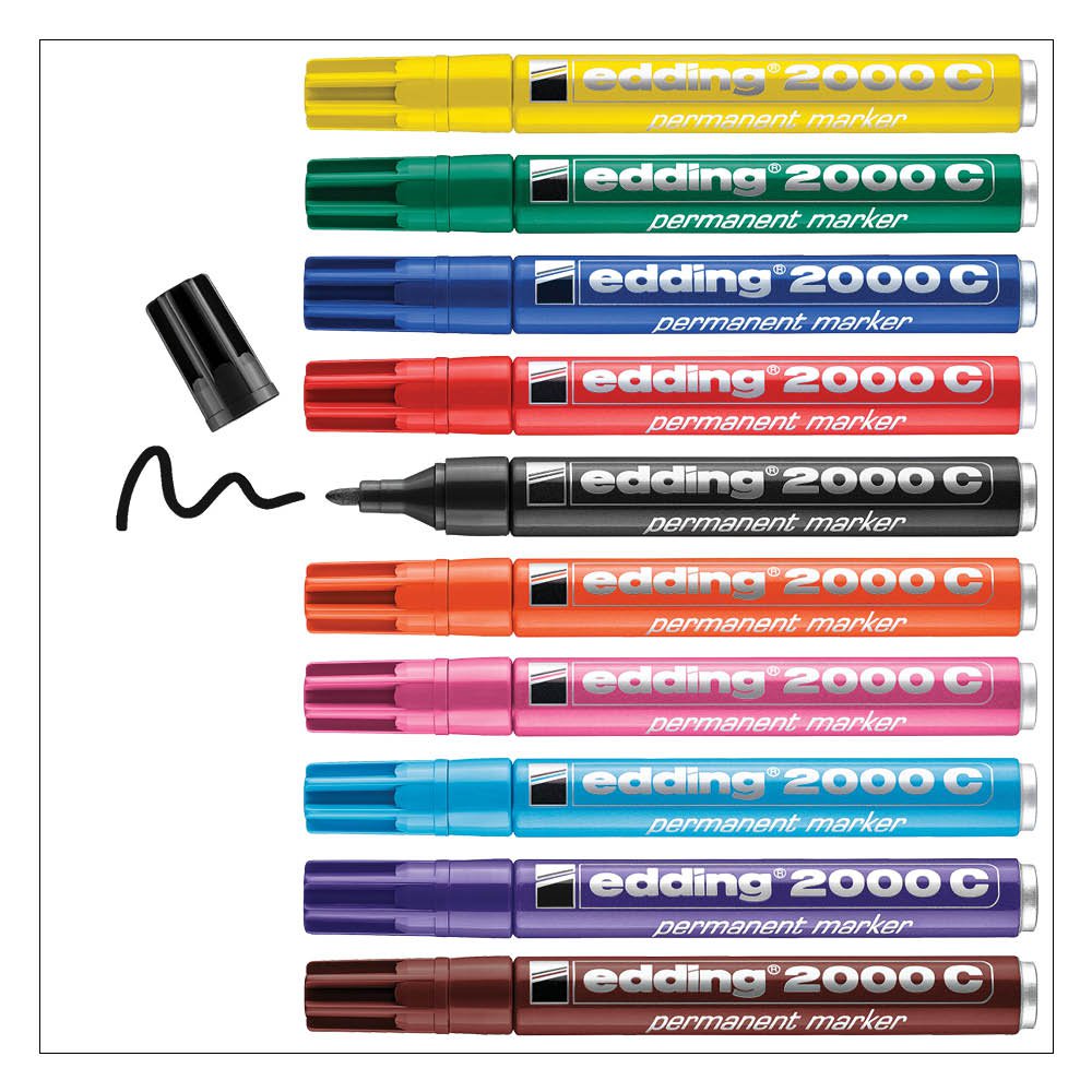 edding 2000C Permanent Marker Bullet Tip 1.5-3mm Line Assorted Colours (Pack 10) - 4-2000C999