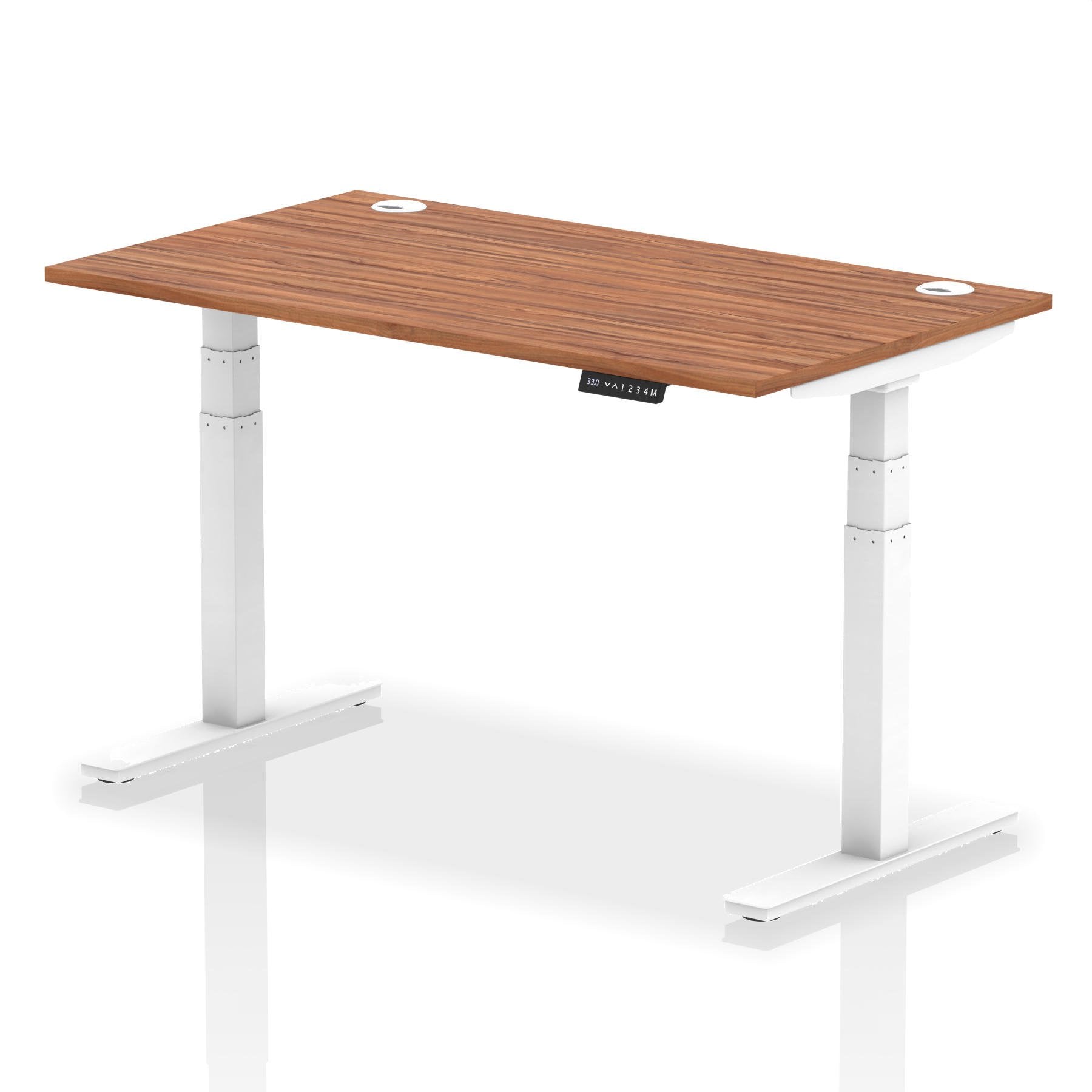 Dynamic Air 1400 x 800mm Height Adjustable Desk Walnut Top Cable Ports White Leg HA01106 DD